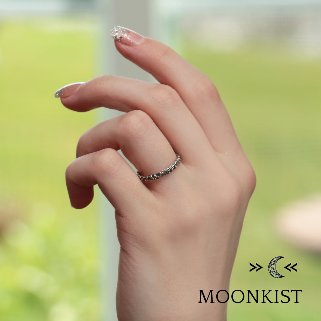 Curling Tendril and Curving Sterling Silver Vine Wedding Ring  | Moonkist Designs | Moonkist Designs