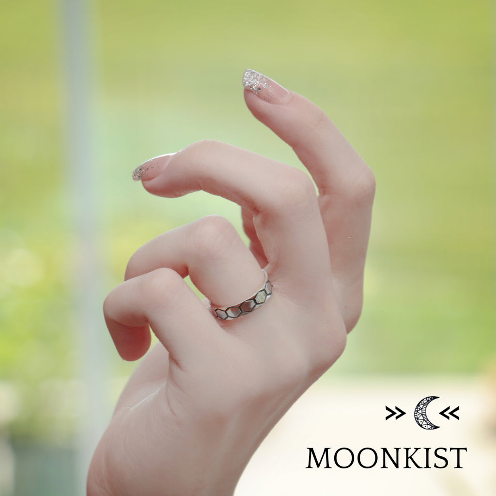 Sterling Silver Hexagon Wedding Band Ring Set | Moonkist Designs | Moonkist Designs