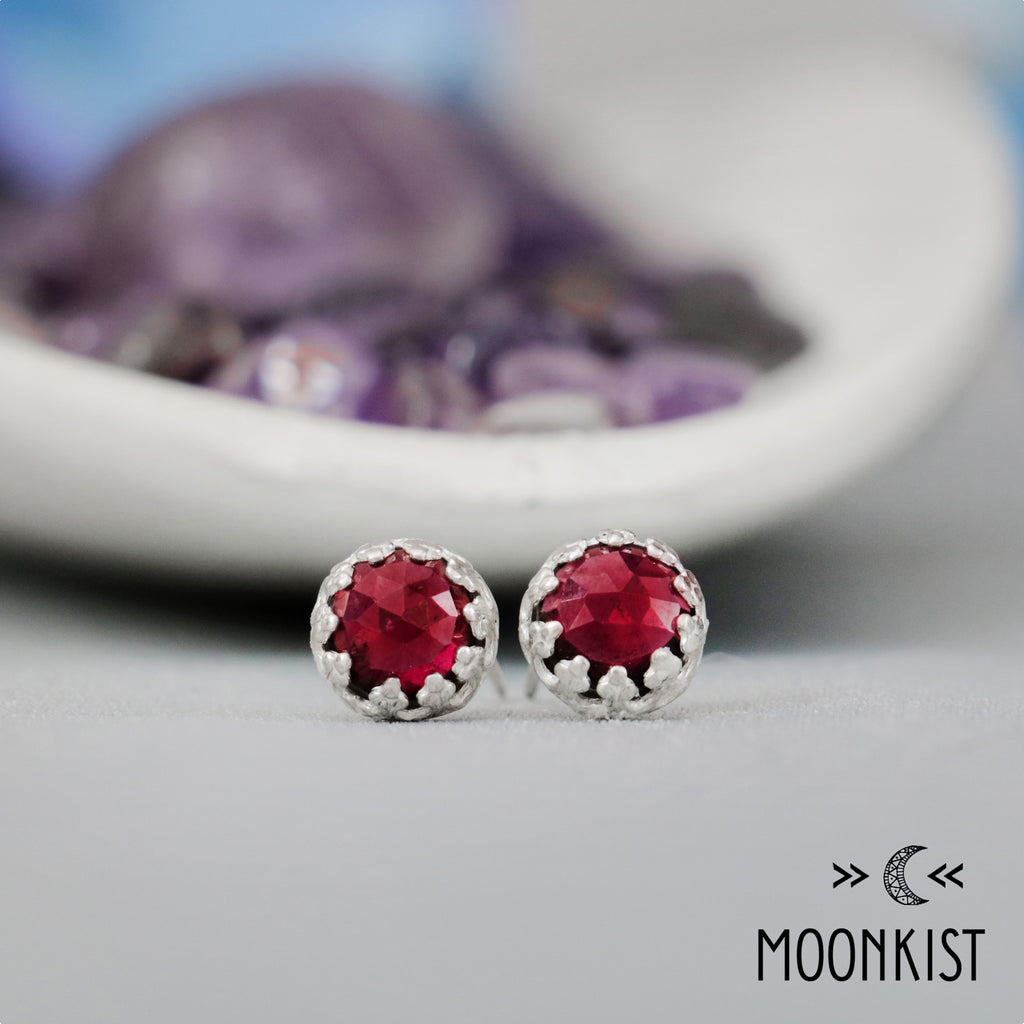 Silver Rose Cut Garnet Stud Earrings | Moonkist Designs