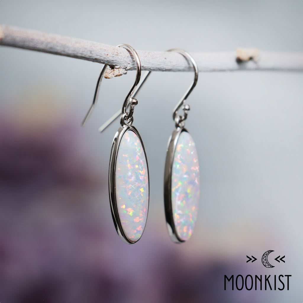 Sterling Silver White Fire Opal Dangle Earrings | Moonkist Designs