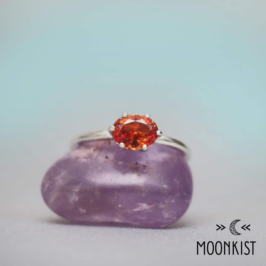 Silver East West Oval Orange Classic Solitaire Ring | Moonkist Designs