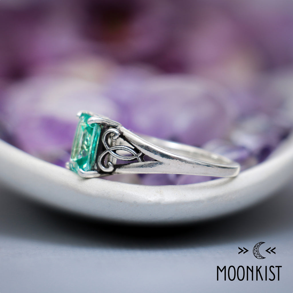 Blue Green Spinel Radiant Cut Engagement Ring | Moonkist Designs