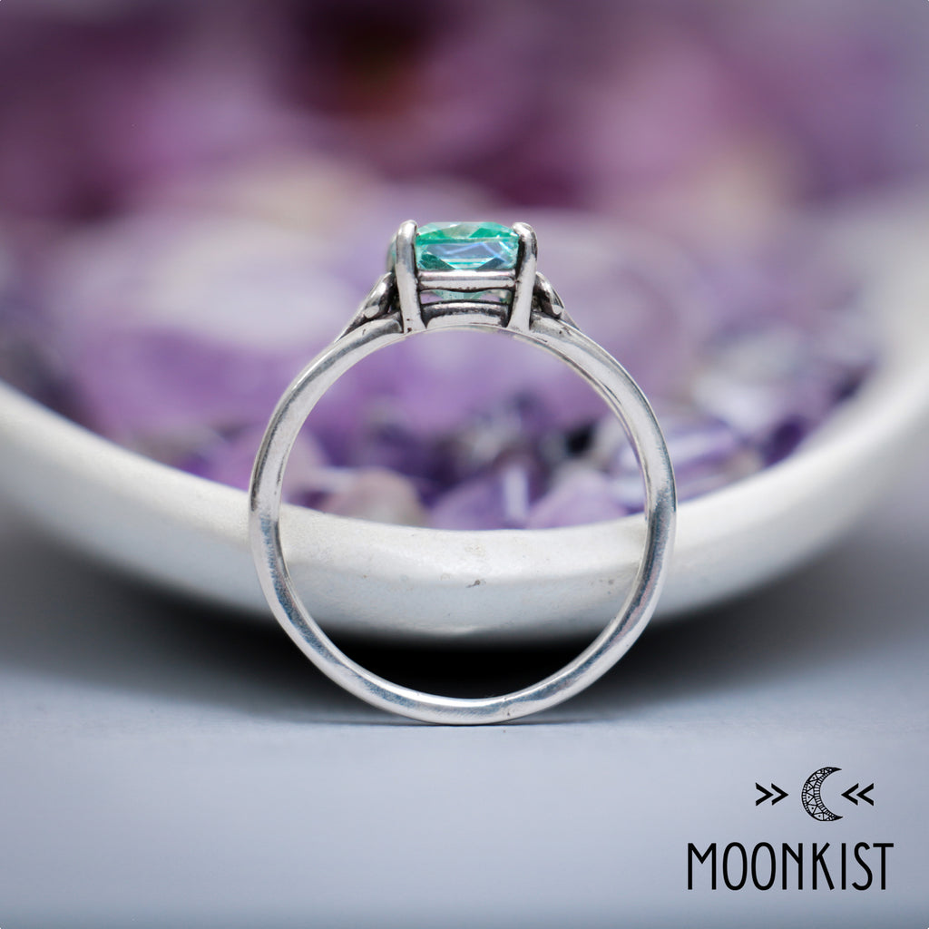 Blue Green Spinel Radiant Cut Engagement Ring | Moonkist Designs