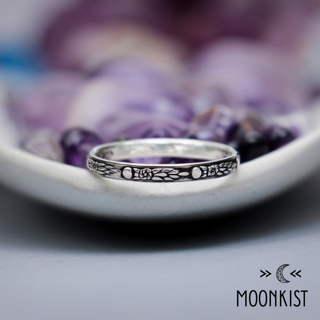 Narrow Silver Celestial Wedding Ring for Her | Moonkist Designs