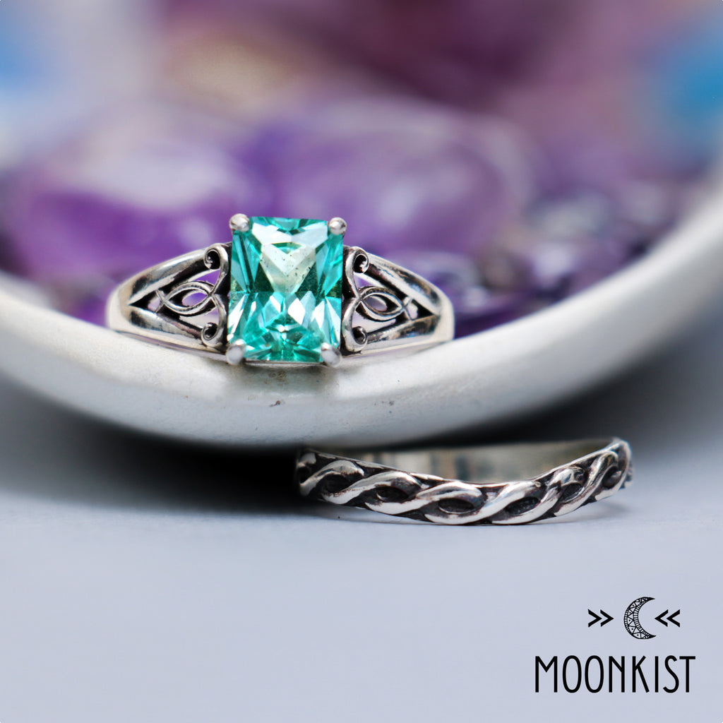 Emerald Cut Celtic Bridal Ring Set | Moonkist Designs