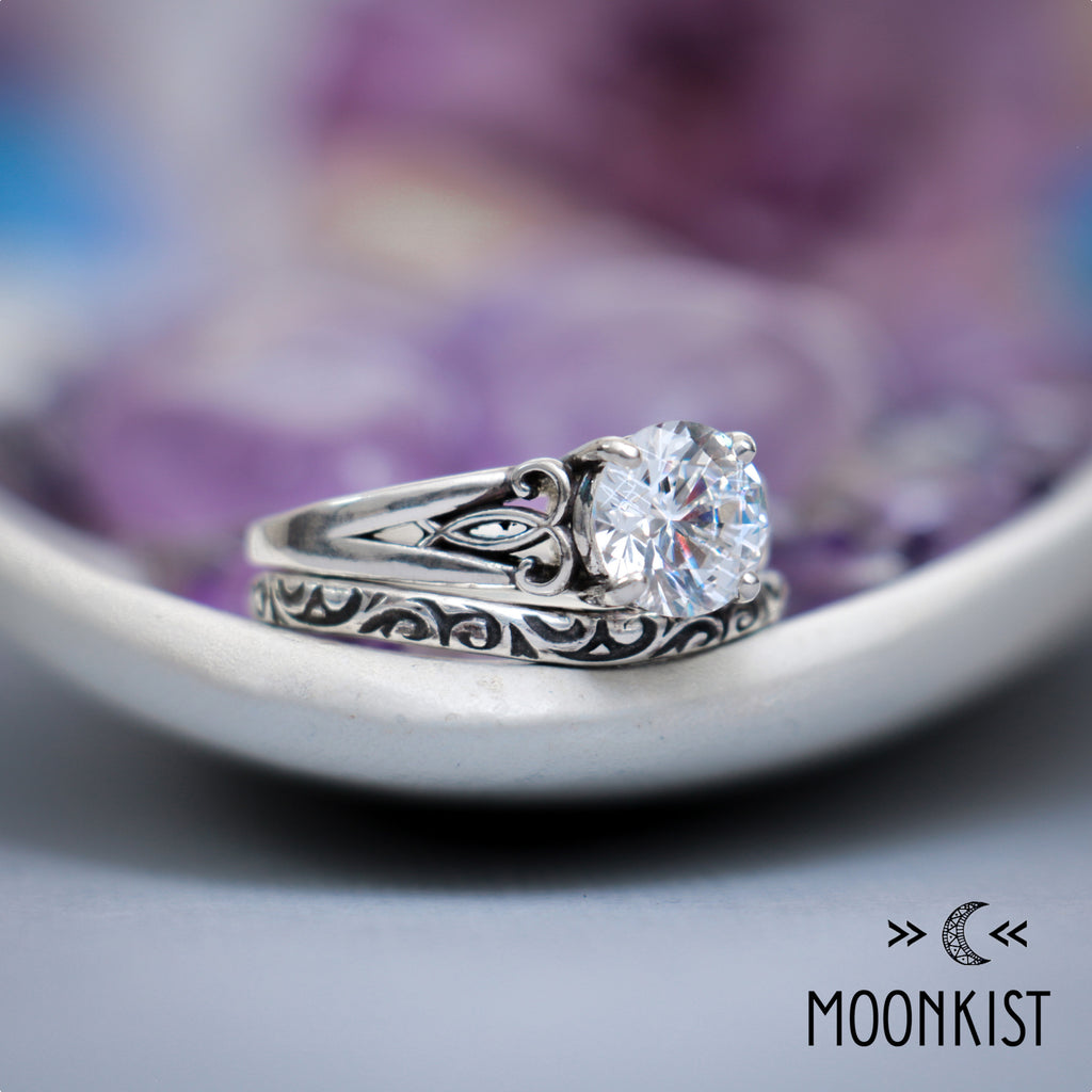 8 mm Filigree Bridal Ring Set for Women | Moonkist Designs