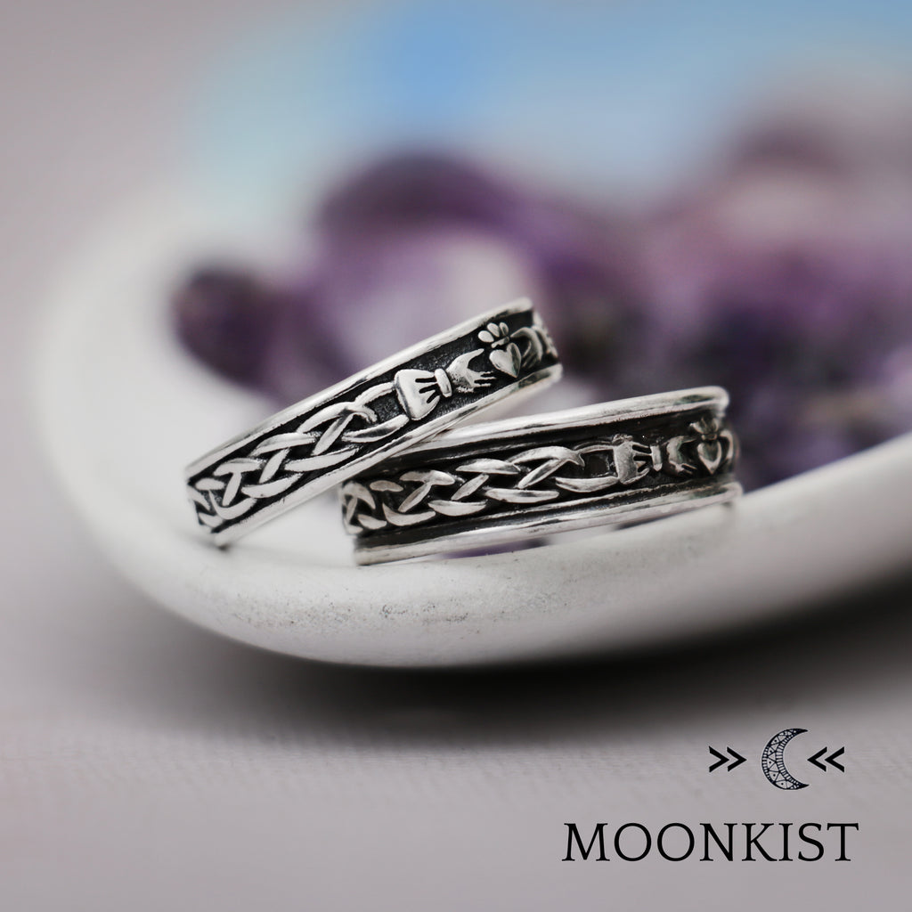 Sterling Silver  His and Hers Claddagh Wedding Band Set | Moonkist Designs | Moonkist Designs