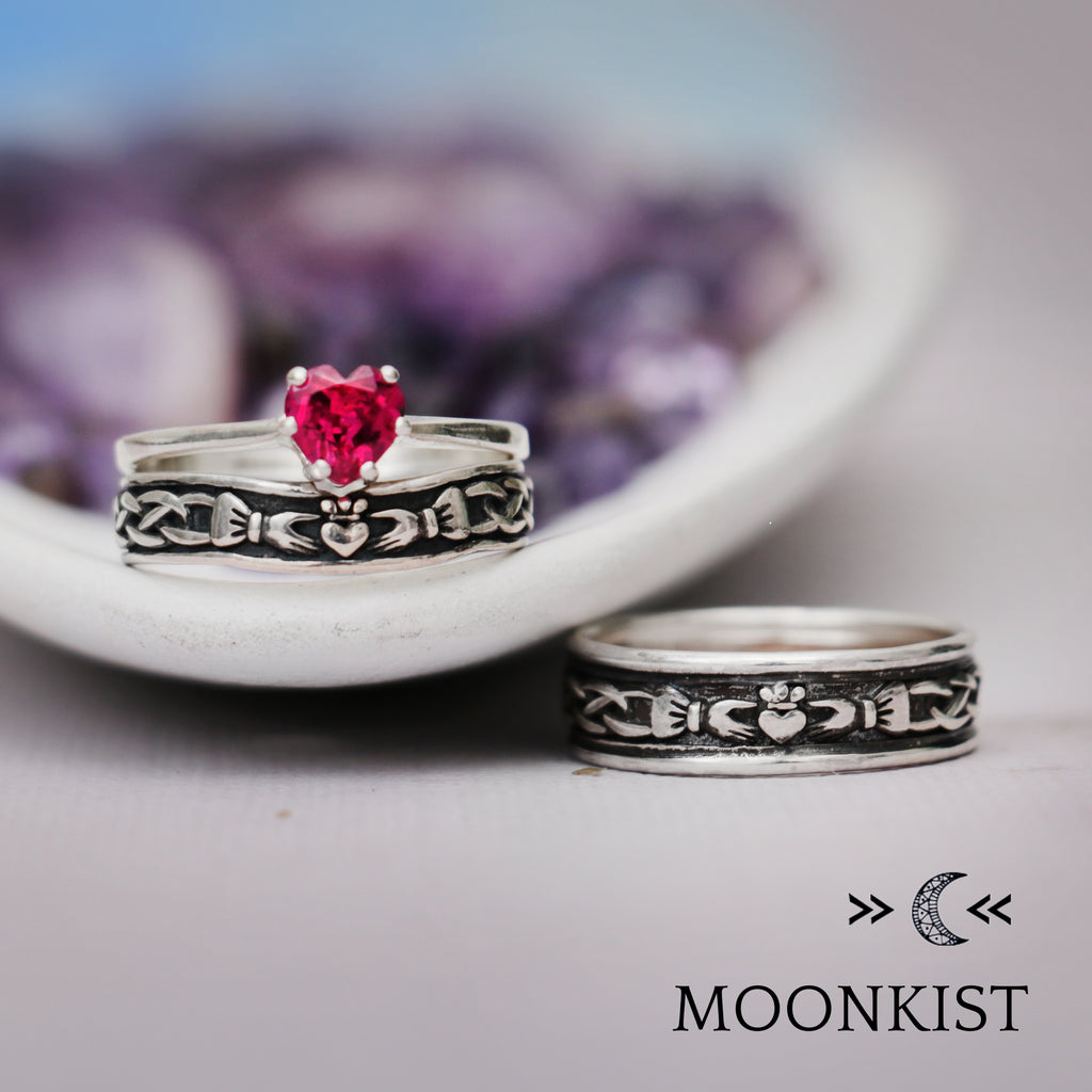 Sterling Silver Celtic Claddagh Wedding Ring Set | Moonkist Designs | Moonkist Designs