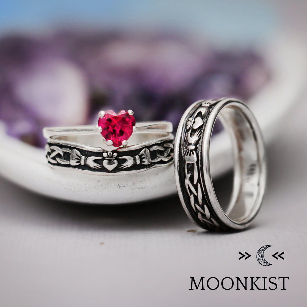 Sterling Silver Celtic Claddagh Wedding Ring Set | Moonkist Designs | Moonkist Designs