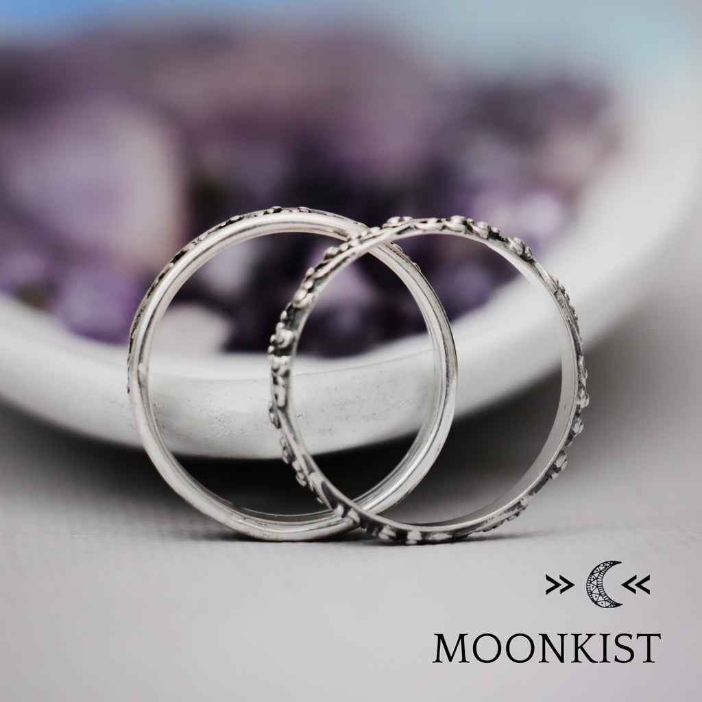 Sterling Silver Antique style Vine Wedding Band Set  | Moonkist Designs | Moonkist Designs