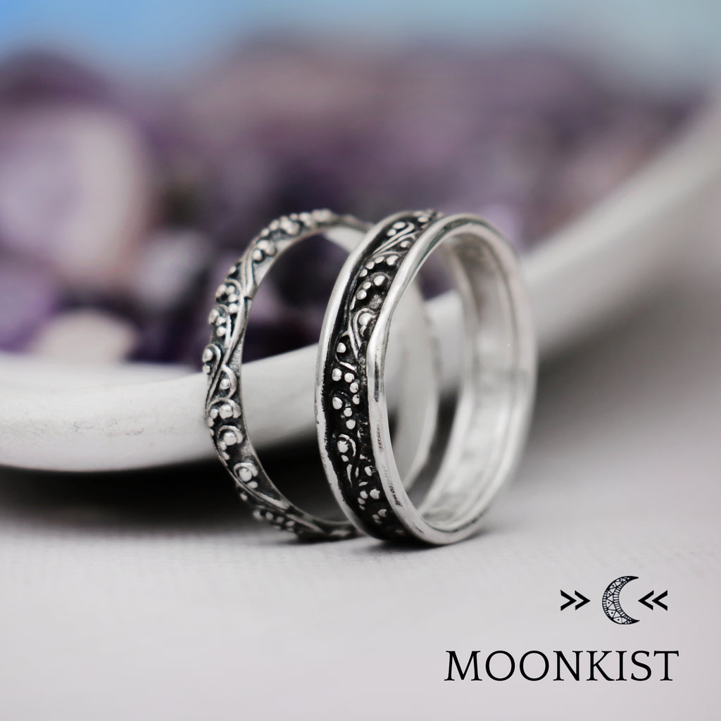 Sterling Silver Antique style Vine Wedding Band Set  | Moonkist Designs | Moonkist Designs
