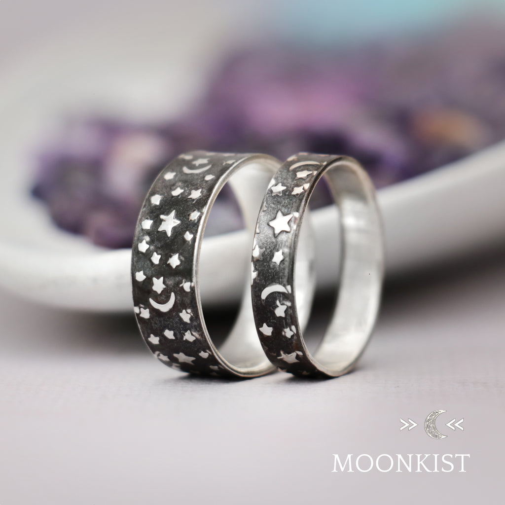 Moon and Stars Wedding Ring Set   | Moonkist Designs | Moonkist Designs