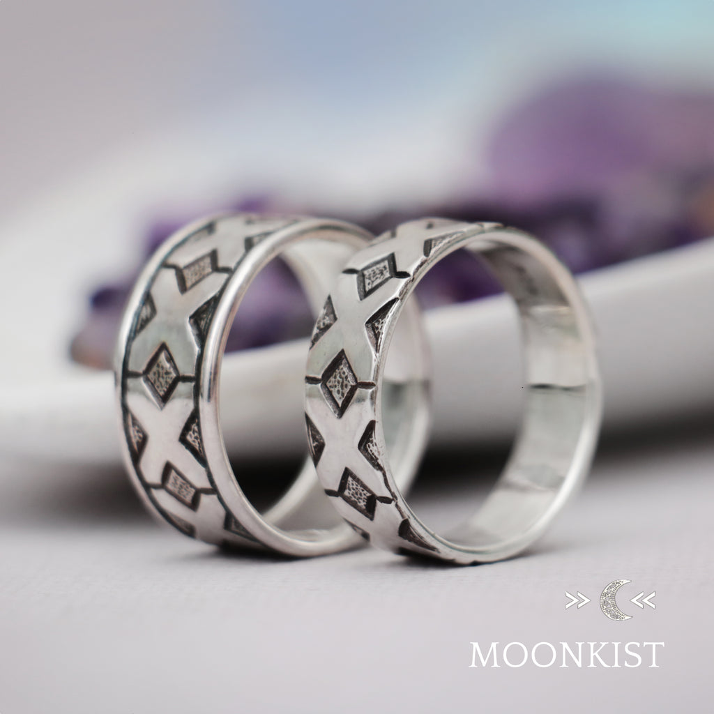 Sterling Silver Geometric Matching Wedding Ring Set | Moonkist Designs | Moonkist Designs