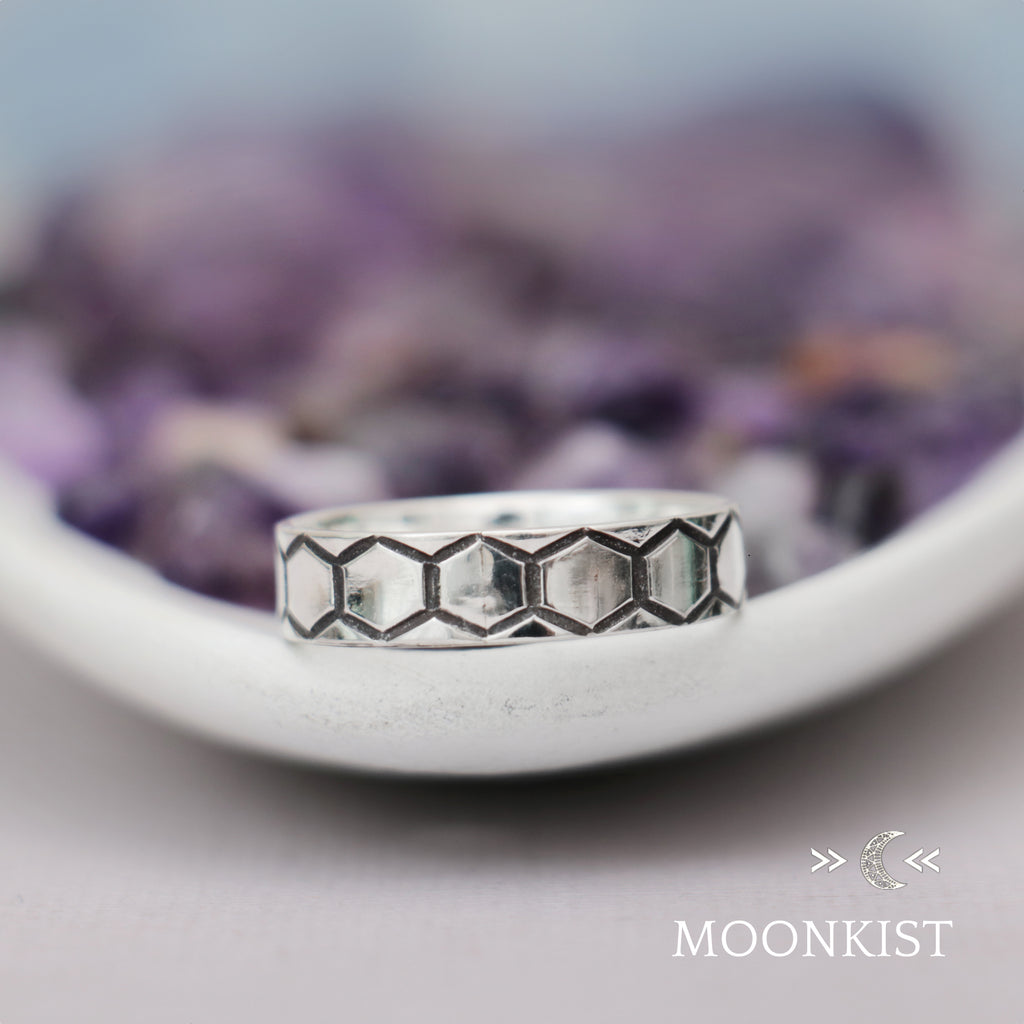 Sterling Silver Narrow Hexagon Wedding Ring  | Moonkist Designs | Moonkist Designs