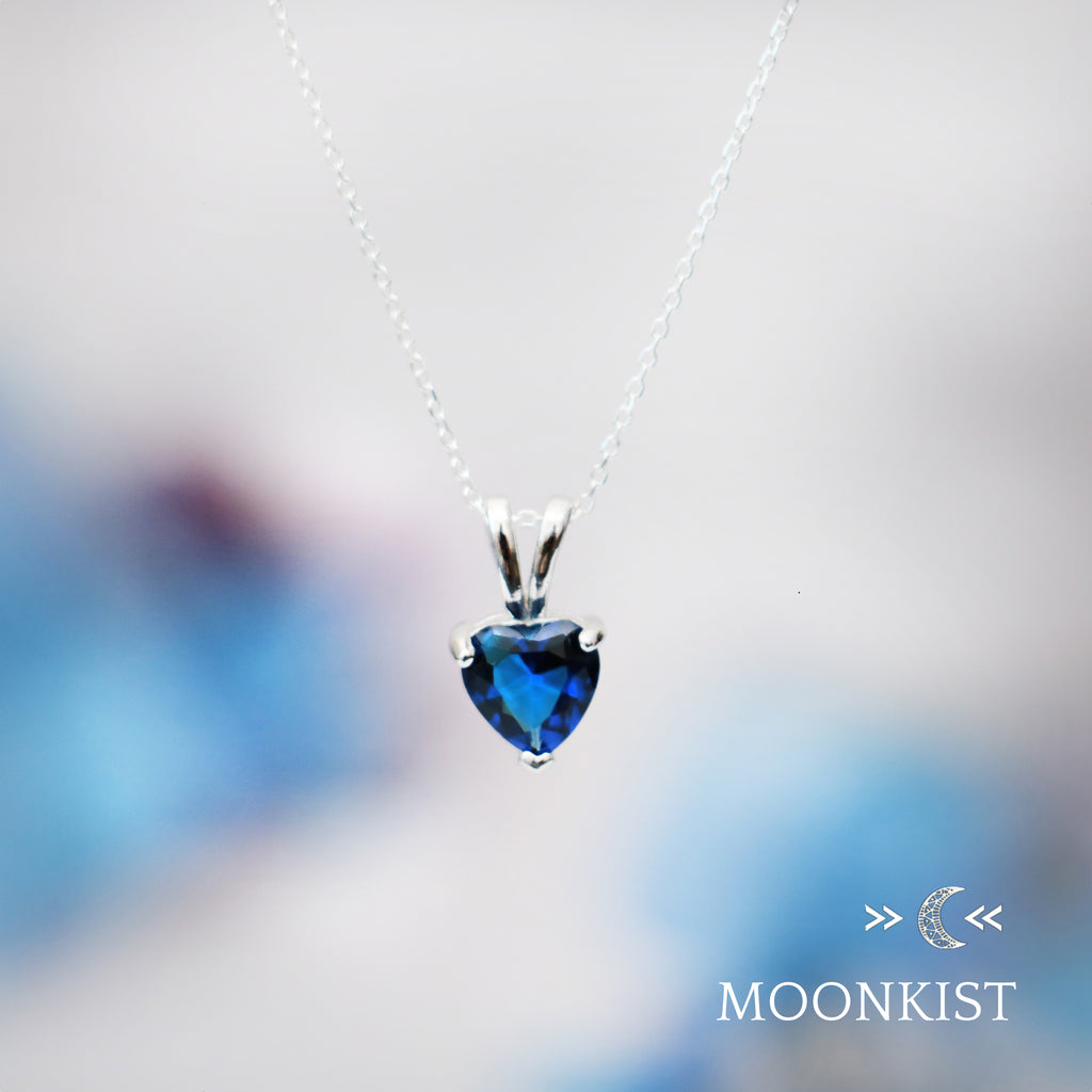 Dainty Blue Sapphire CZ Heart Necklace| Moonkist Designs