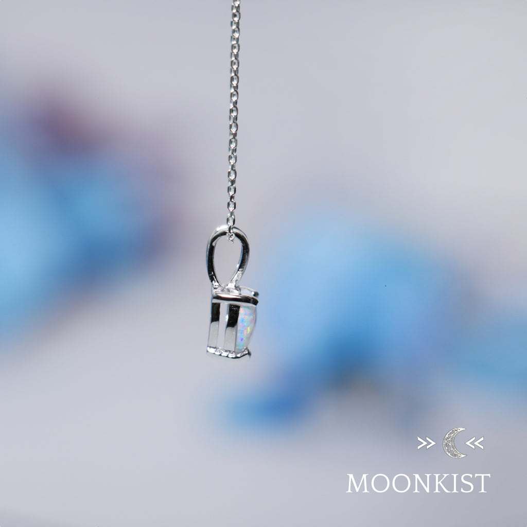 Dainty White Fire Opal Heart Necklace | Moonkist Designs