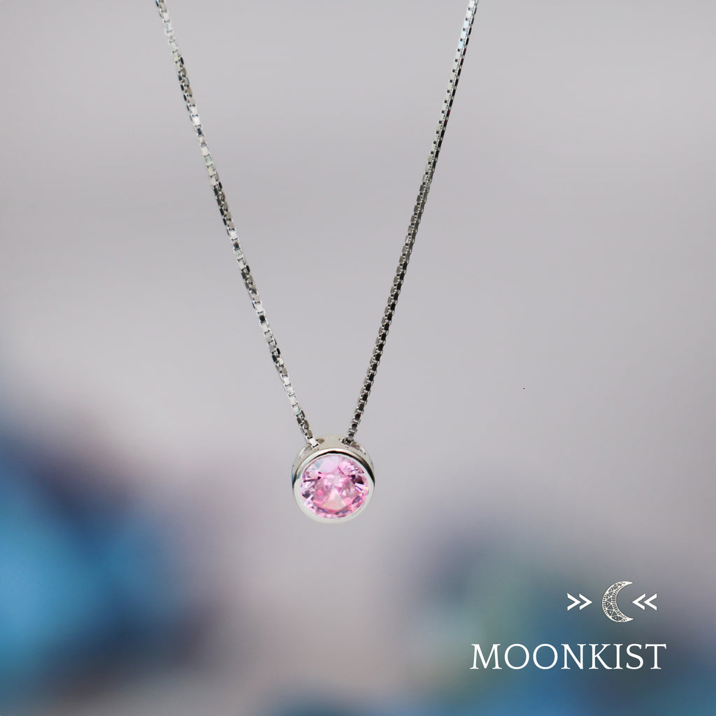Sterling Silver Dainty Pink Tourmaline CZ Floating Pendant  | Moonkist Designs