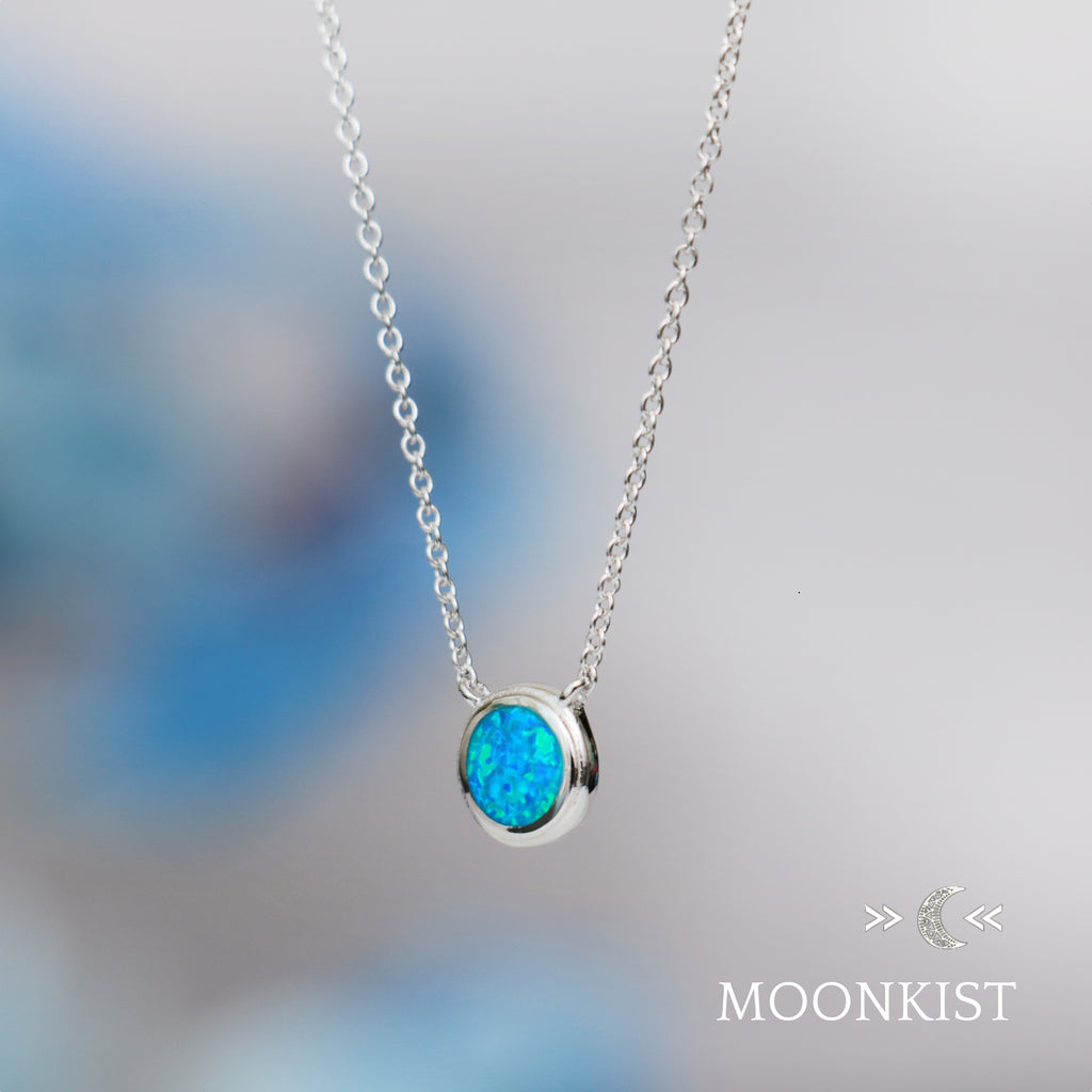 Sterling Silver Dainty Man Made Blue Opal Floating Pendant | Moonkist Designs