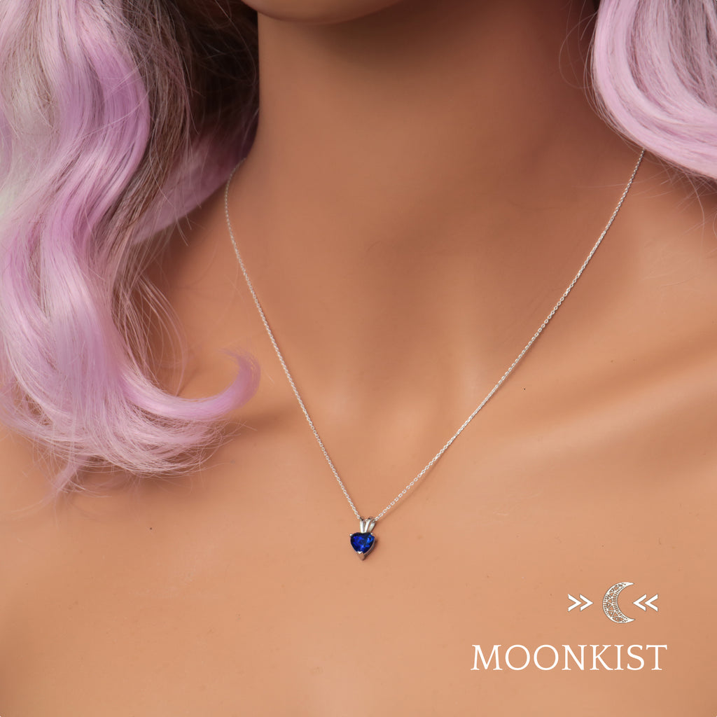 Dainty Blue Sapphire CZ Heart Necklace| Moonkist Designs