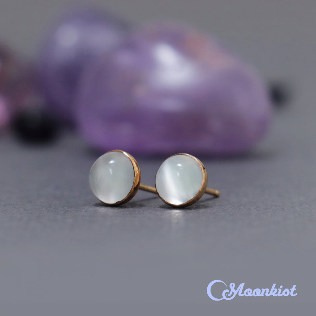 Gold Filled White Moonstone Stud Earrings  | Moonkist Designs | Moonkist Designs