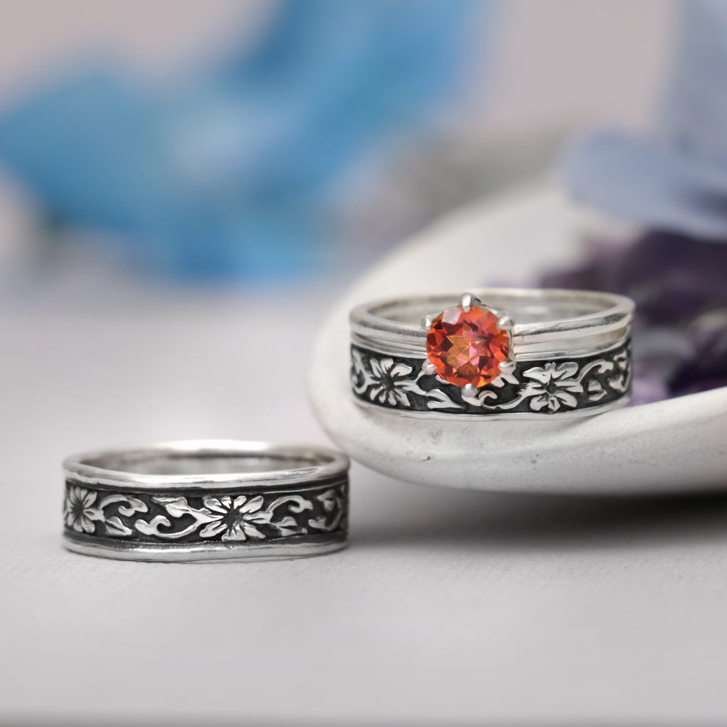 Sterling Silver Morning Glory Couples Ring Set  | Moonkist Designs | Moonkist Designs