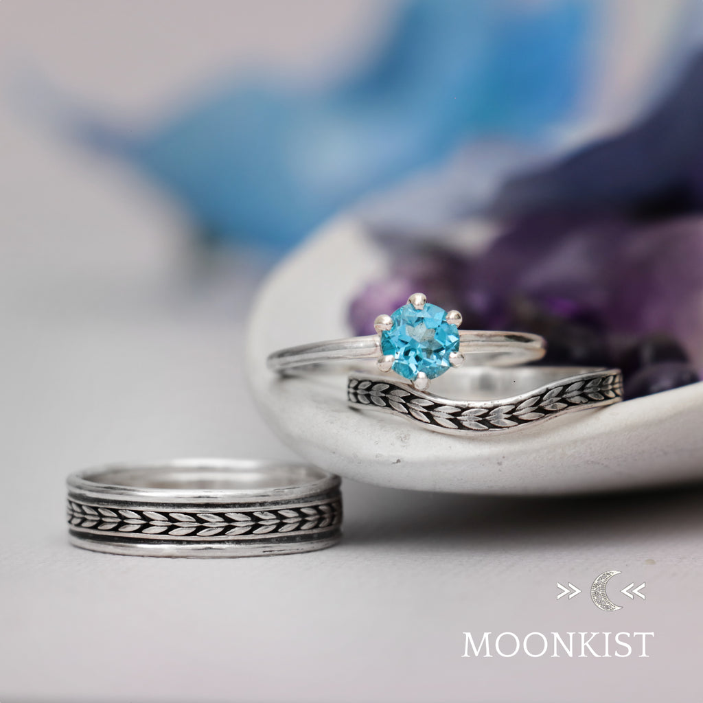 Sterling Silver Arrow Three Ring Wedding Ring Set  | Moonkist Designs | Moonkist Designs