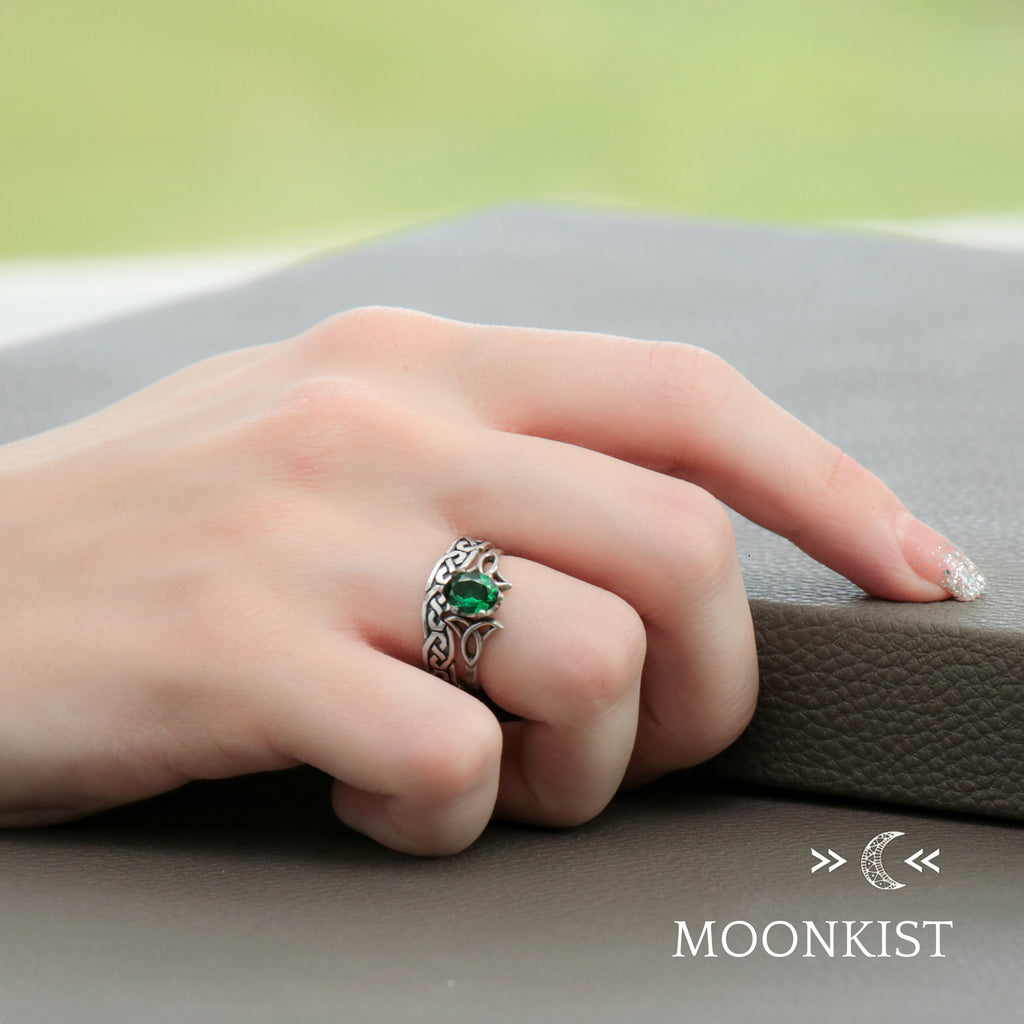 2 ct Oval Green Emerald Engagement Ring Set  | Moonkist Designs | Moonkist Designs