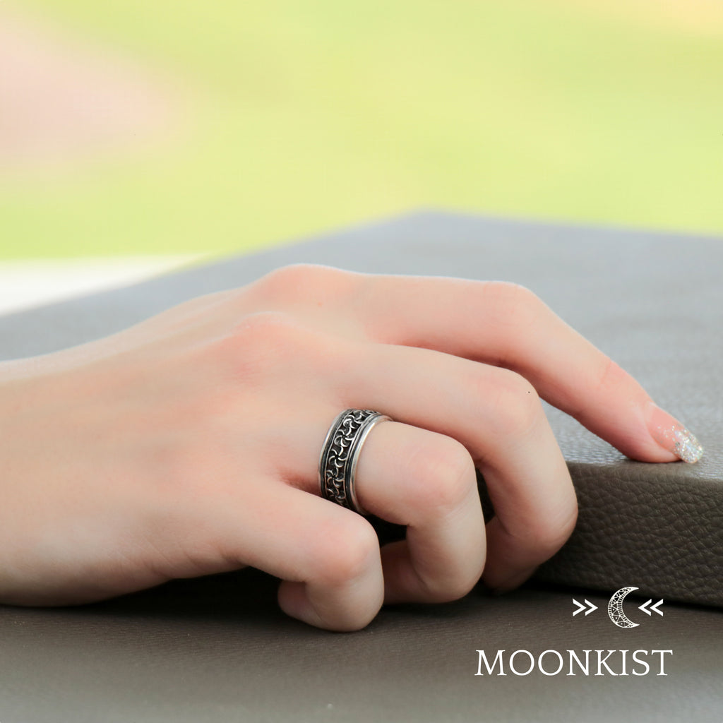 Narrow and Wide Periwinkle Flower Wedding Band Set | Moonkist Designs | Moonkist Designs