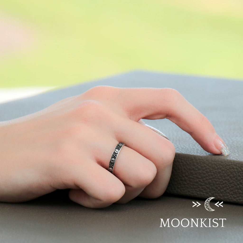 Sterling Silver Sun and Moon Ring narrow Wedding Band | Moonkist Designs | Moonkist Designs