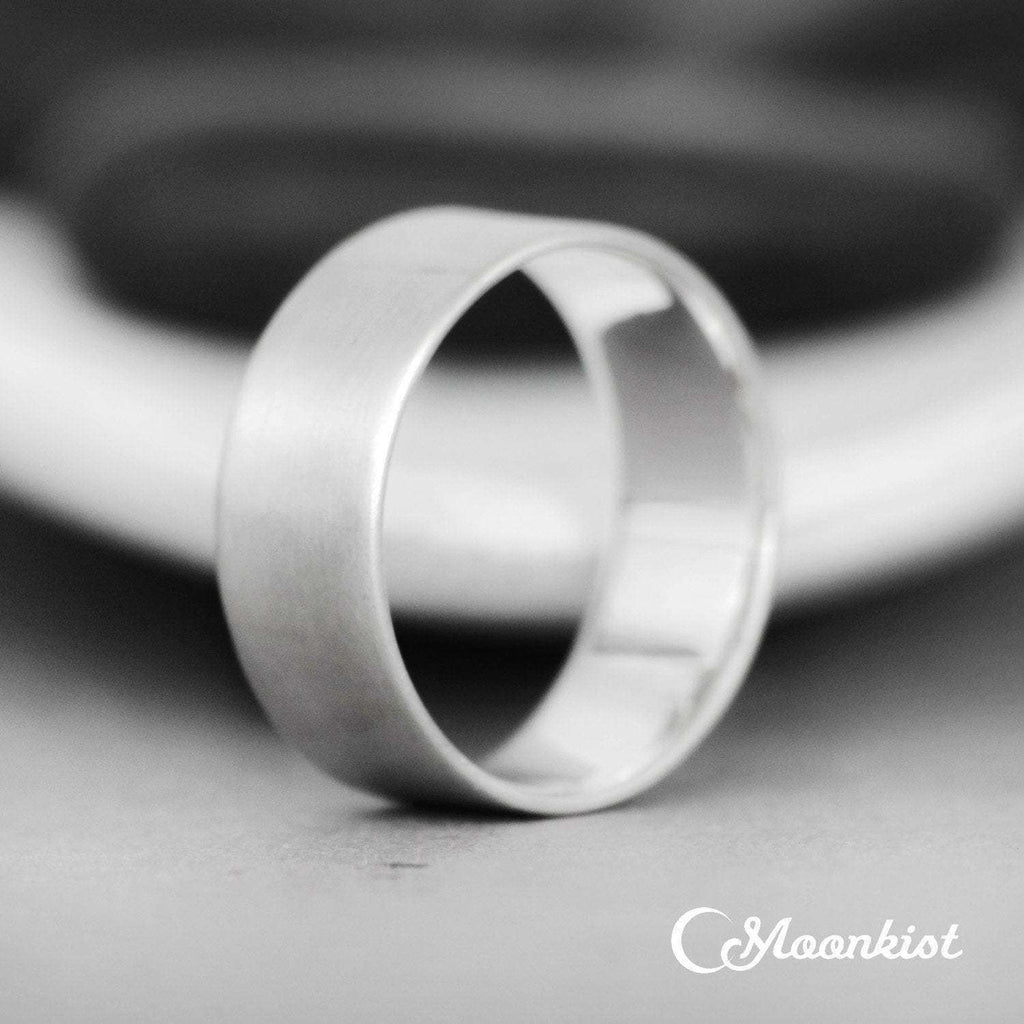 8 mm Comfort Fit Flat Silver Wedding Band | Moonkist Designs