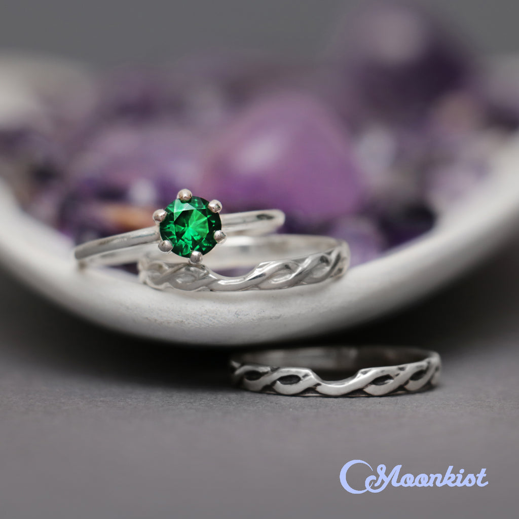 Silver Classic Solitaire Engagement Ring with Celtic Band | Moonkist Designs | Moonkist Designs