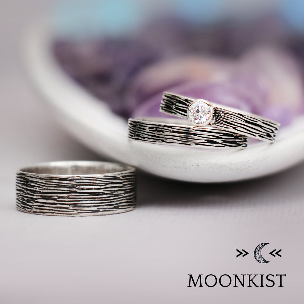 Tree Bark His and Hers Wedding Ring Set  | Moonkist Designs | Moonkist Designs
