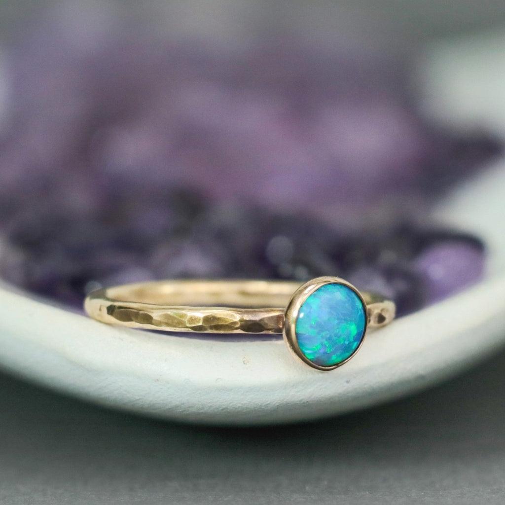 Delicate 14 K Gold Filled Blue Opal Stacking Promise Ring | Moonkist Designs