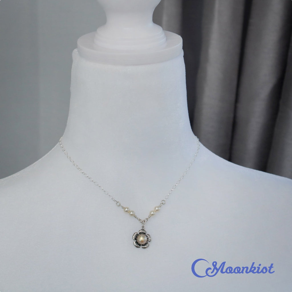 Pearl Necklace with Sterling Silver Flower | Moonkist Designs