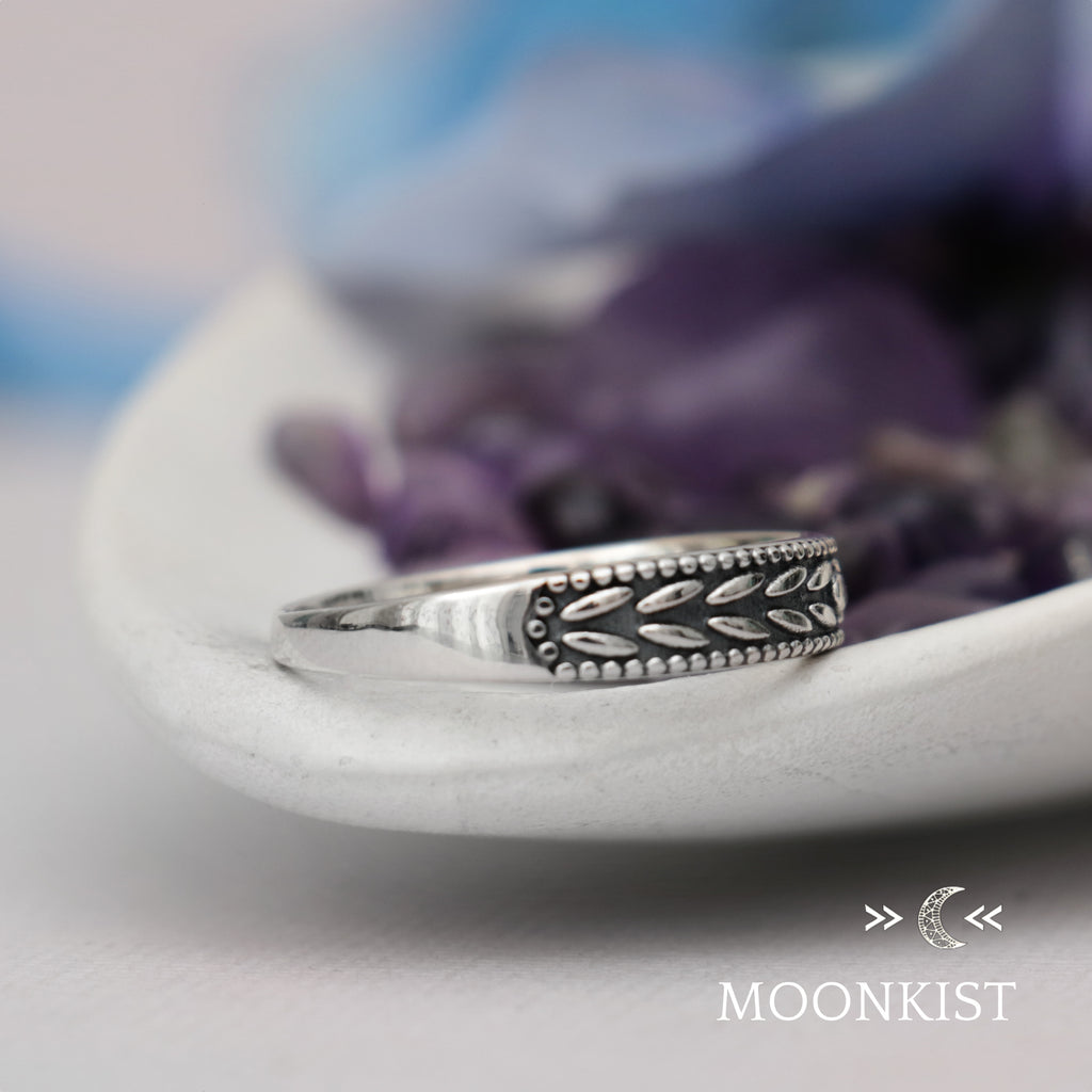 Narrow Milgrain Wheat Wedding Band | Moonkist Designs | Moonkist Designs