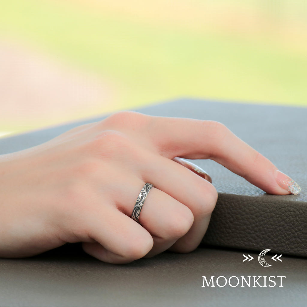 Antique Style Nature Wedding Band Ring for Women | Moonkist Designs