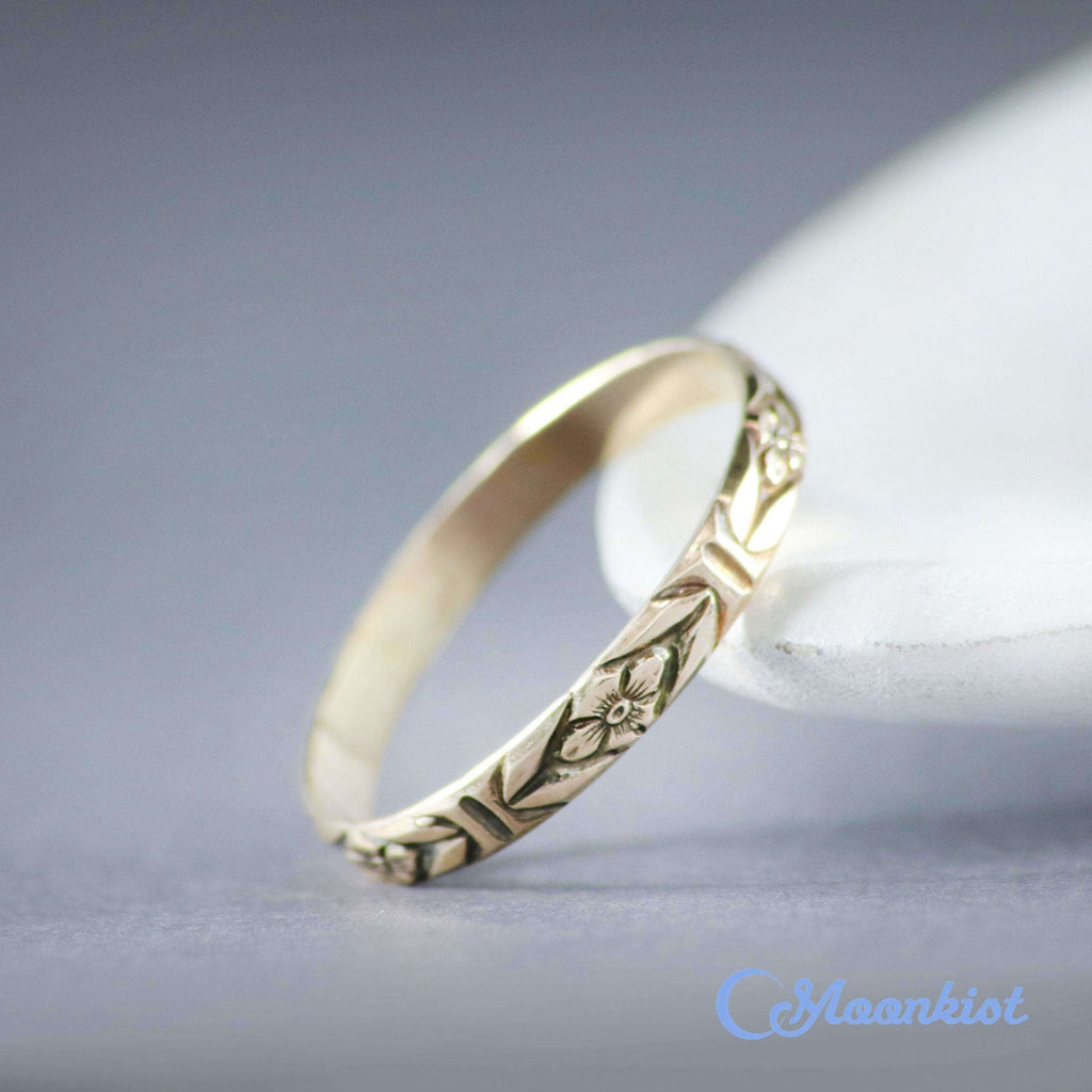 Beautiful Gold Forget Me Not Narrow Women's Wedding Band | Moonkist Designs