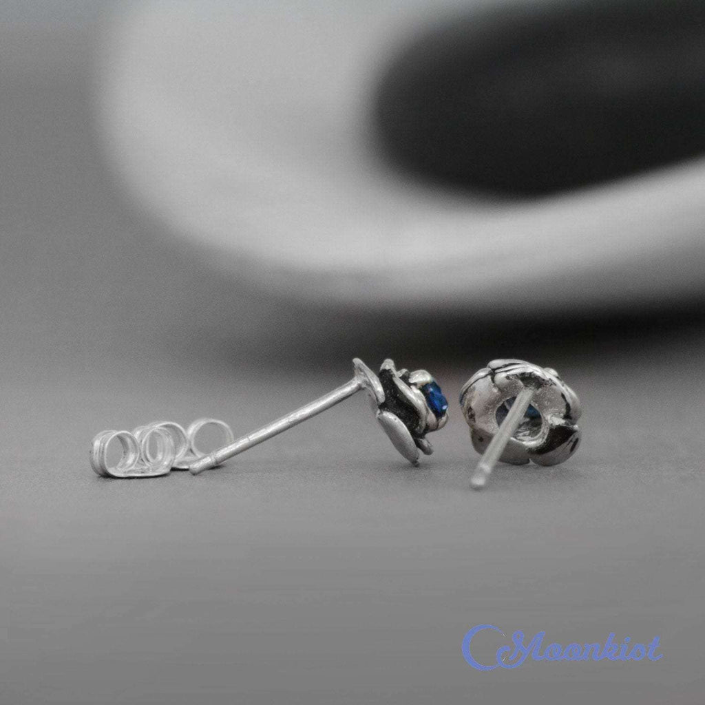 Blue Sapphire Flower Stud Earrings | Moonkist Designs