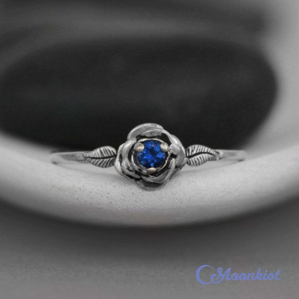Blue Sapphire Rose Botanical Ring | Moonkist Designs
