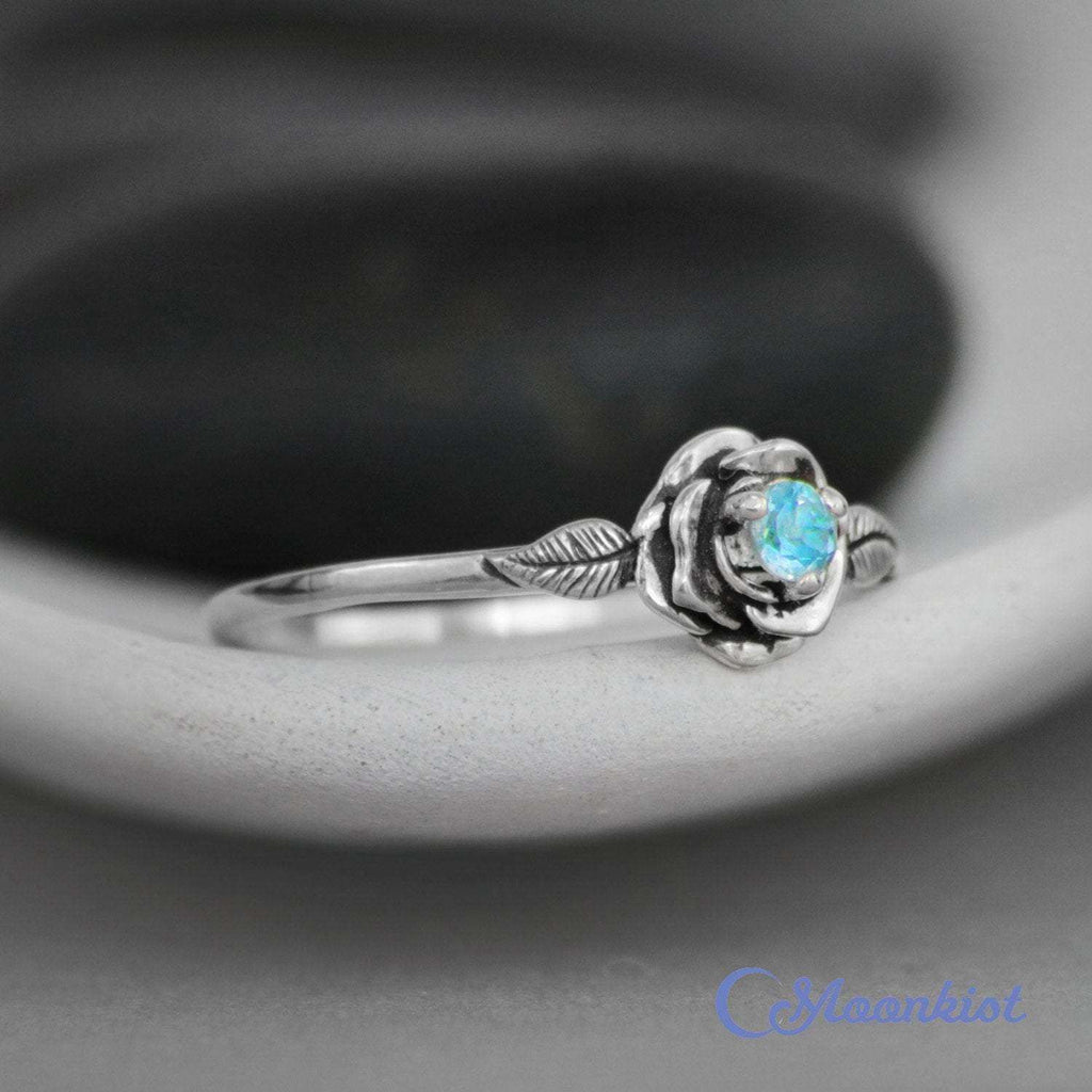 Dainty Blue Topaz Rose Promise Ring | Moonkist Designs