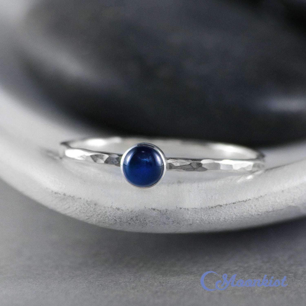 Dainty Silver Blue Sapphire Pinky Ring | Moonkist Designs