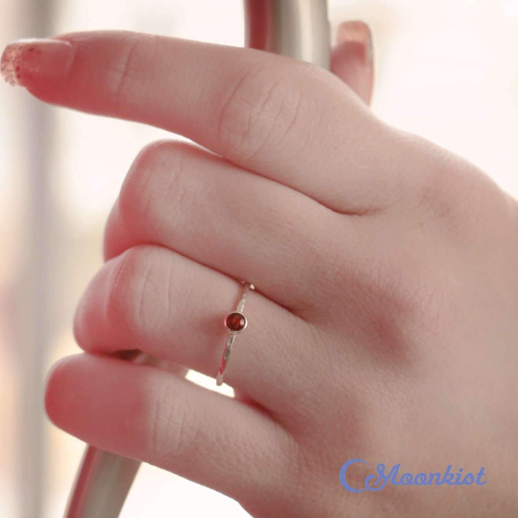 Dainty Silver Garnet Pinky Ring | Moonkist Designs