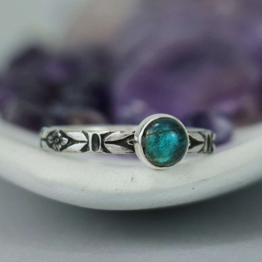 Delicate Silver Labradorite Floral Promise Ring | Moonkist Designs