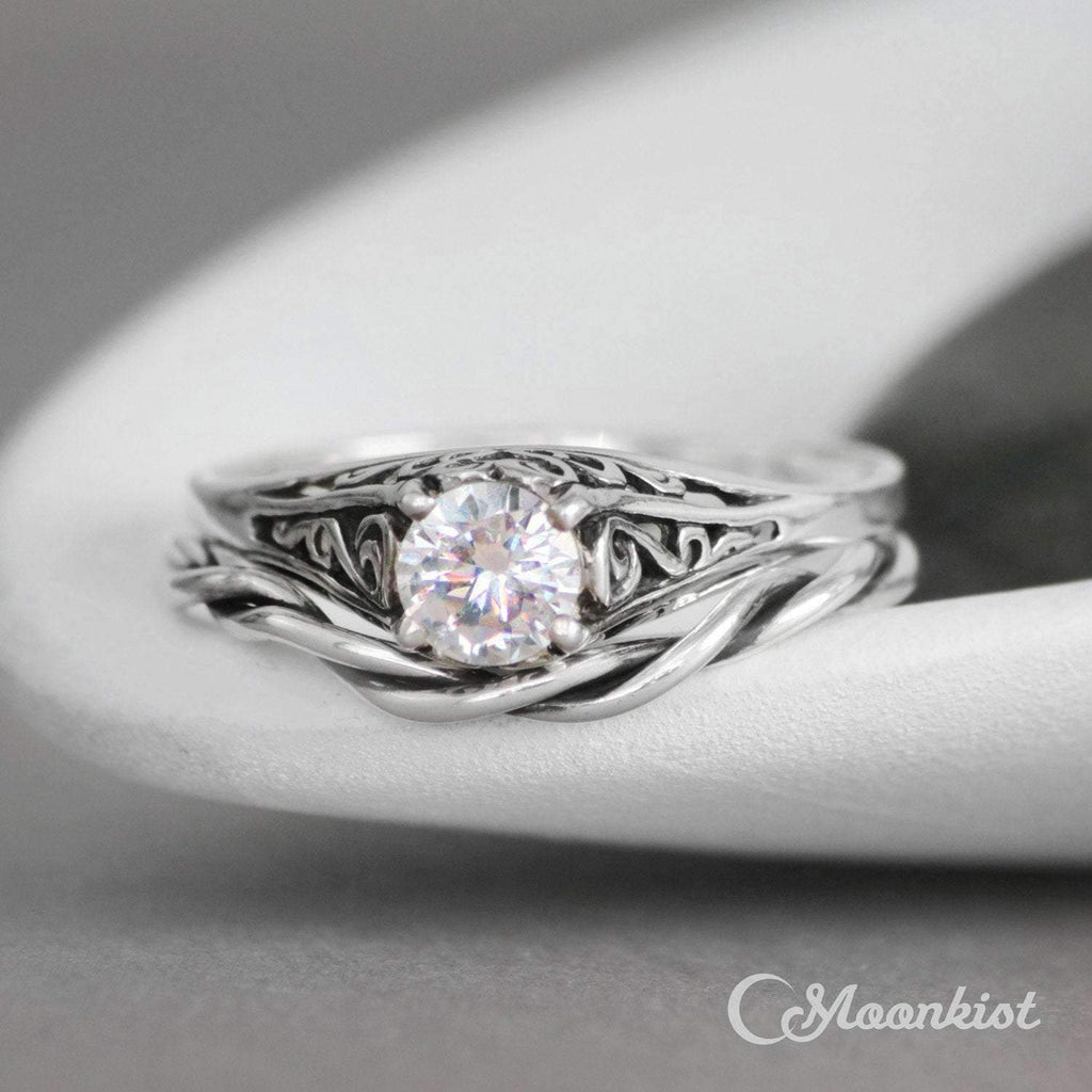 Nature Inspired Silver Curved Twisted Vine Wedding Band | Moonkist Designs