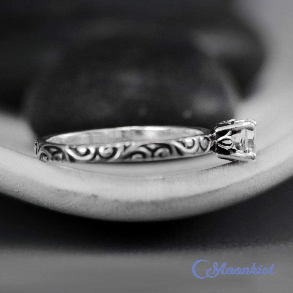 Romantic Swirl Engagement Ring in Sterling Silver | Moonkist Designs