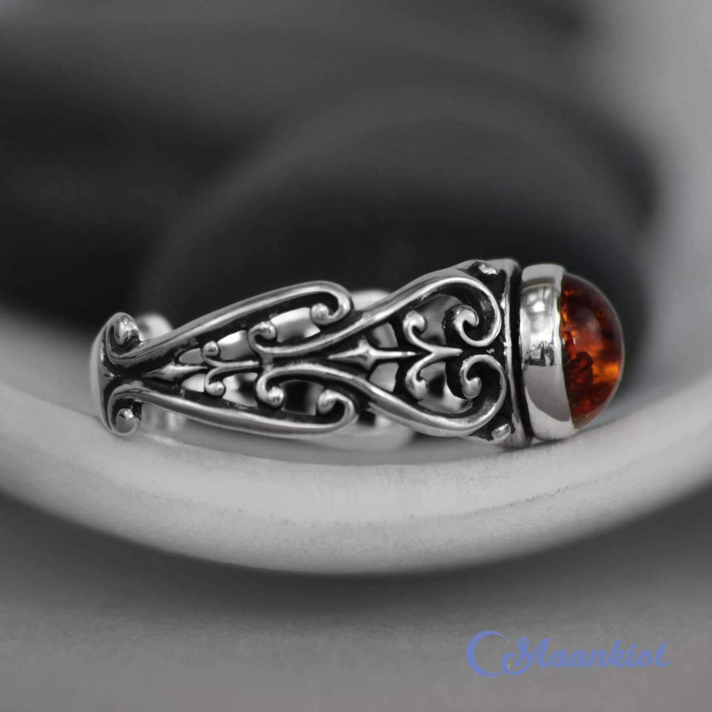 Silver Baltic Amber Filigree Promise Ring | Moonkist Designs