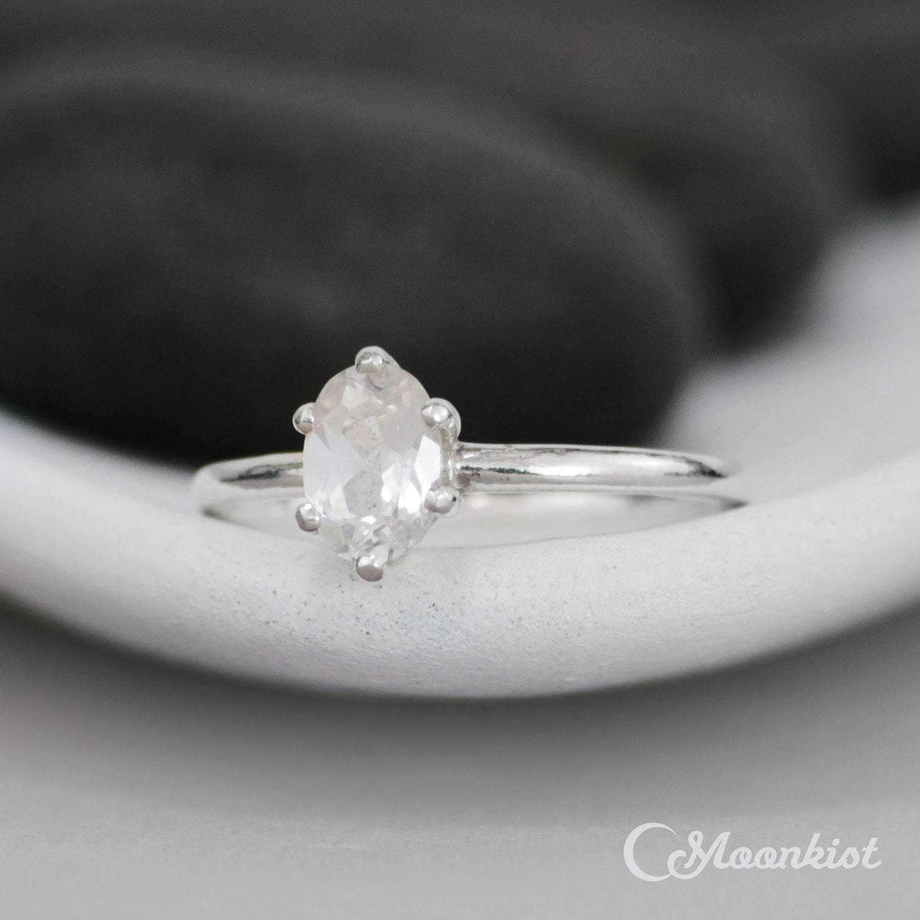 Silver Oval White Sapphire Solitaire Engagement Ring | Moonkist Designs