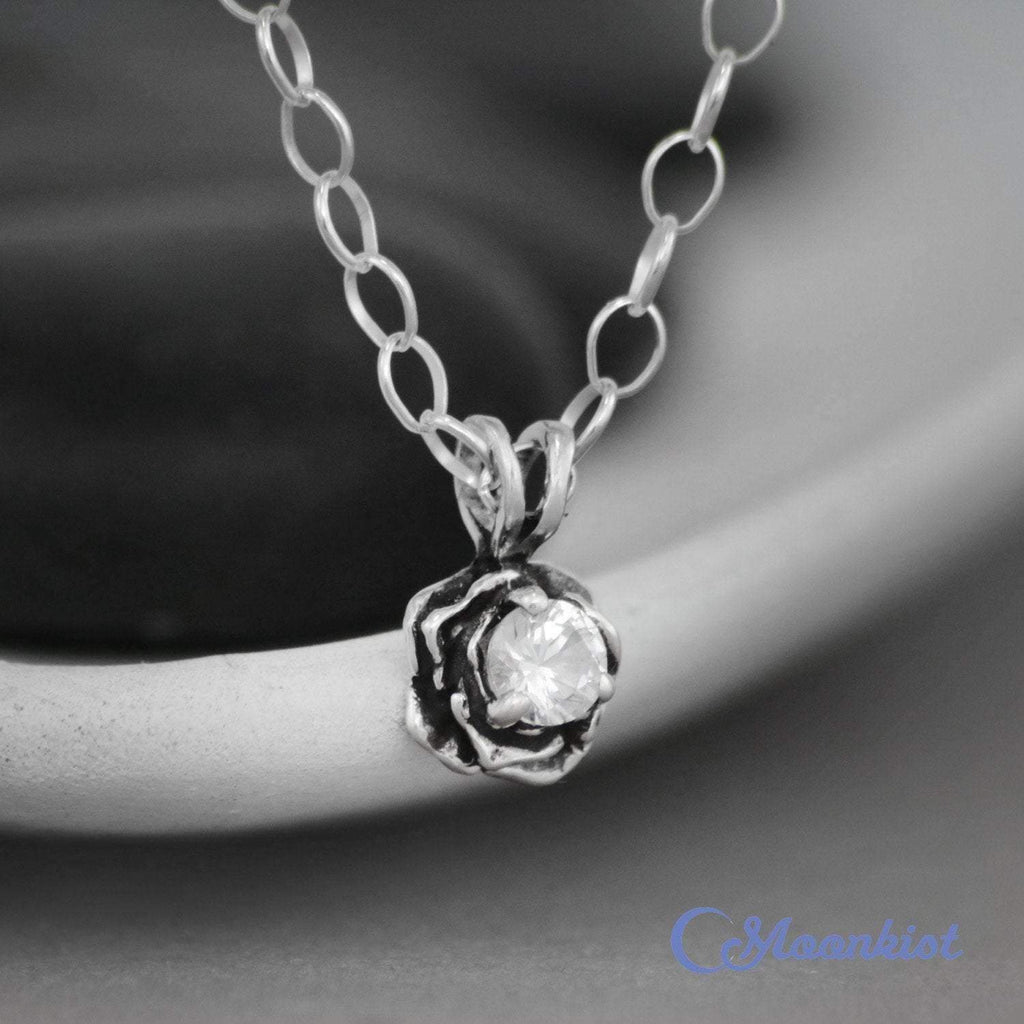 Silver White Sapphire Flower Pendant Necklace | Moonkist Designs