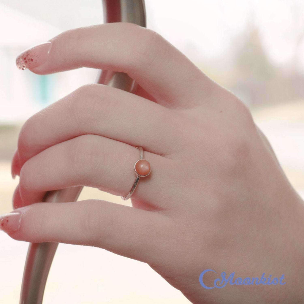 Simple Peach Moonstone Gemstone Stacking Ring | Moonkist Designs