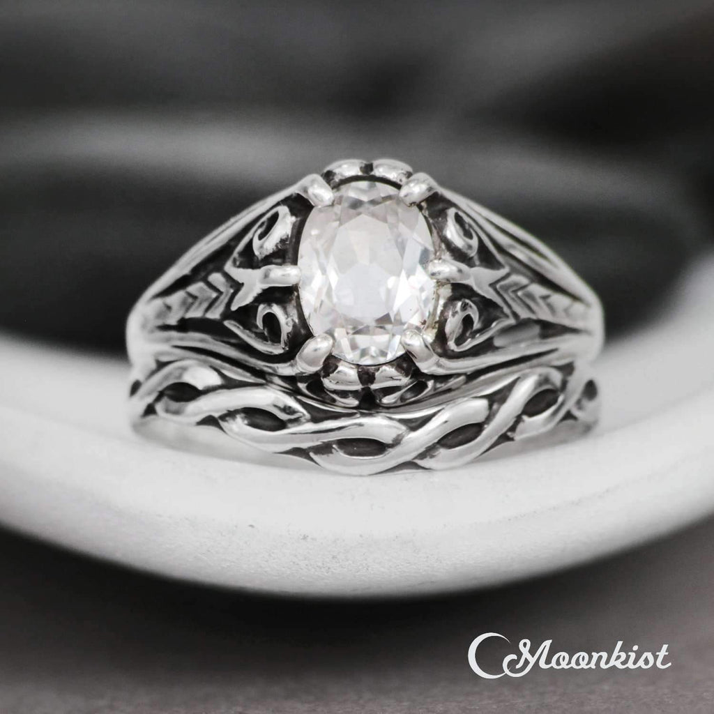 Victorian Oval Engagement Ring and Curved Wedding Band Set | Moonkist Designs